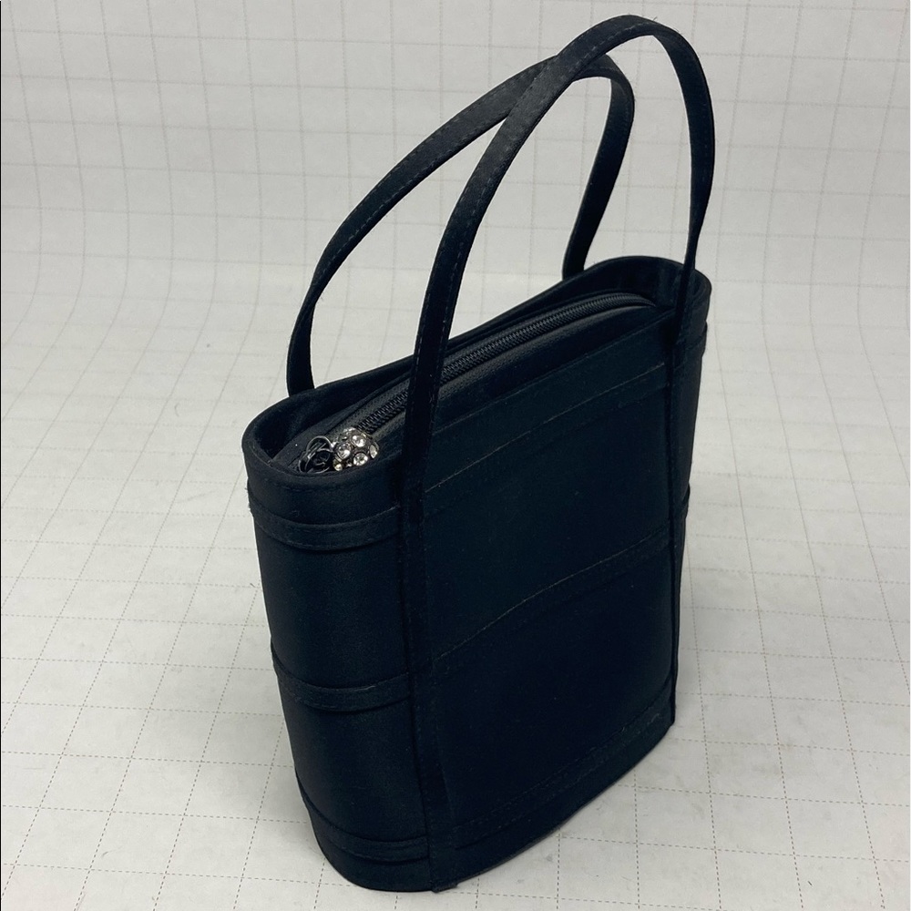 Mini Carlo Fellini black satin bucket evening bag w/ jeweled zipper ball charm